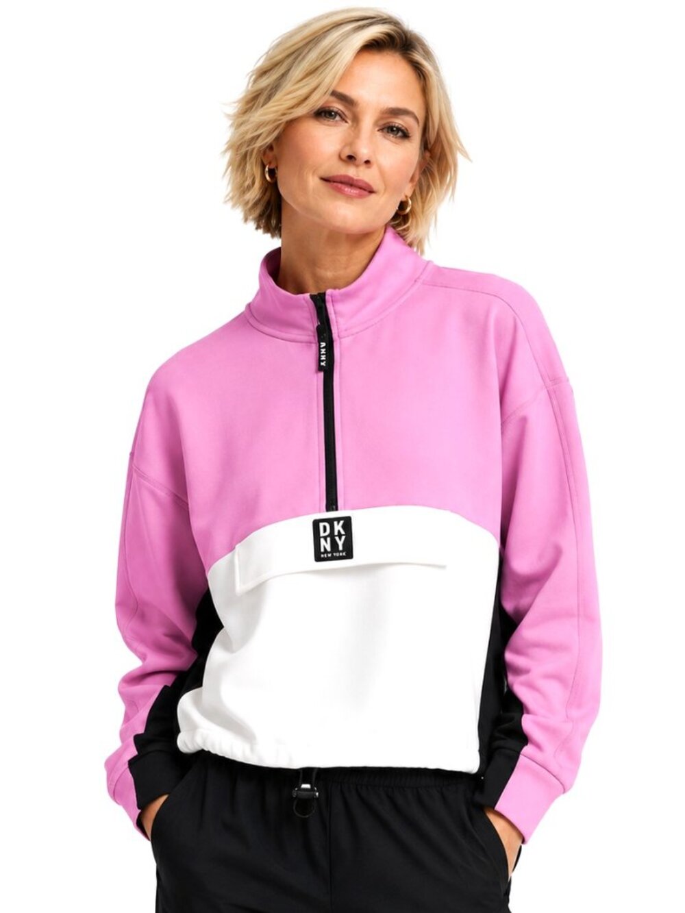 DKNY Sport Color Block 1/2 Zip Pullover Sweater - Picture 1 of 8